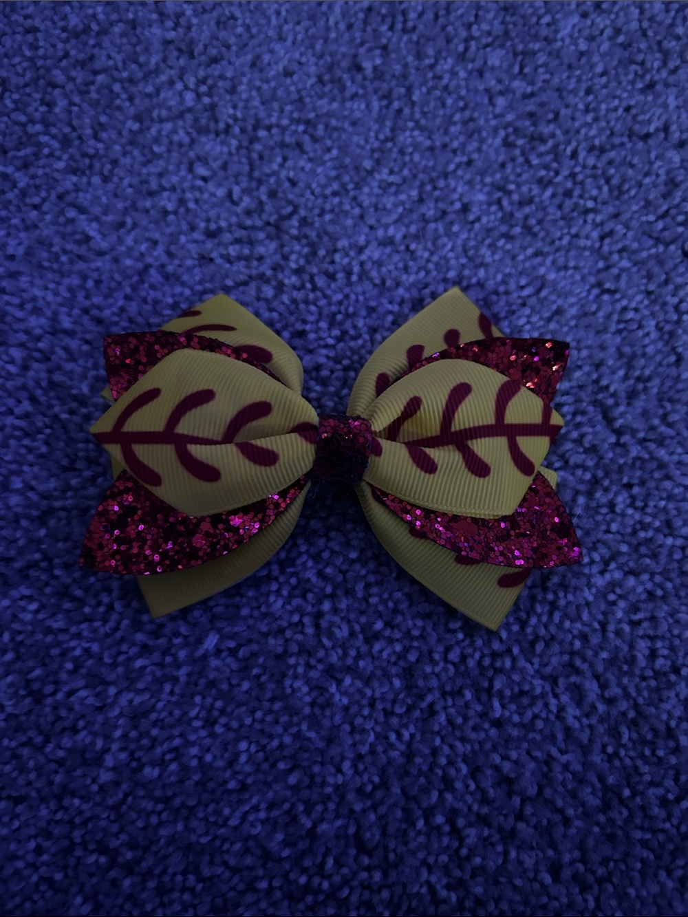 Glitter Leaf Print Hair Bow - Green and Magenta